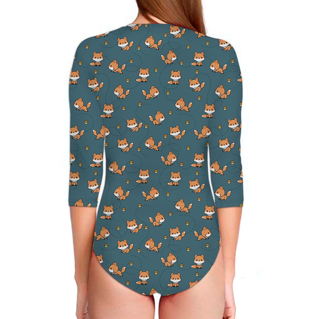 Baby Fox Pattern Print Long Sleeve Swimsuit