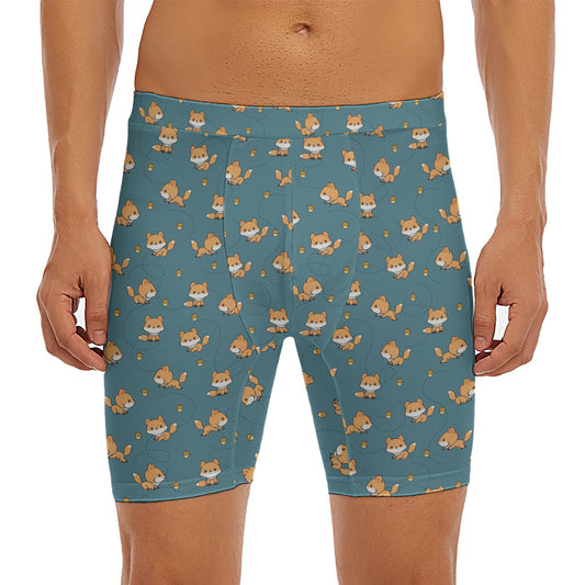 Baby Fox Pattern Print Men's Long Boxer Briefs