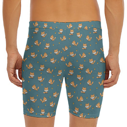 Baby Fox Pattern Print Men's Long Boxer Briefs
