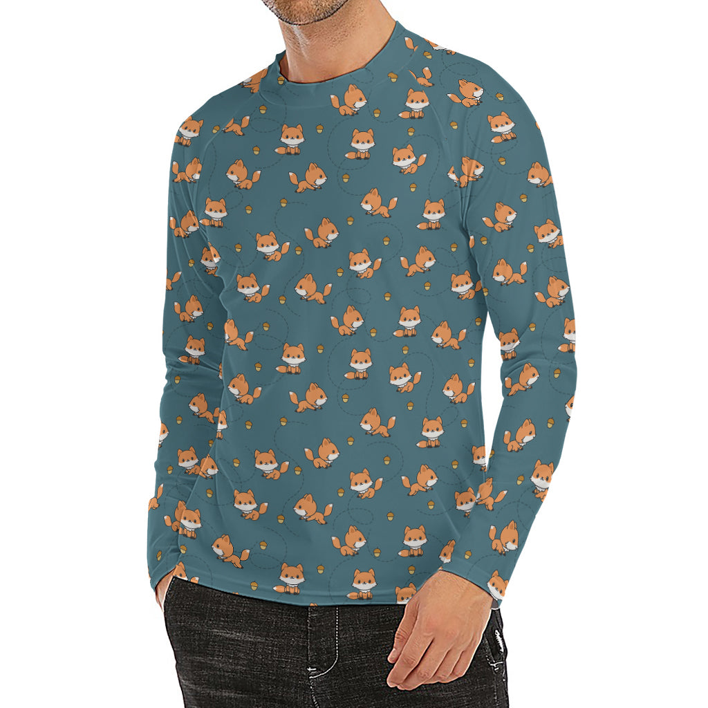 Baby Fox Pattern Print Men's Long Sleeve Rash Guard