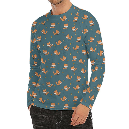 Baby Fox Pattern Print Men's Long Sleeve Rash Guard