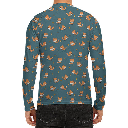 Baby Fox Pattern Print Men's Long Sleeve Rash Guard