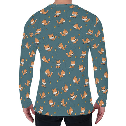 Baby Fox Pattern Print Men's Long Sleeve T-Shirt