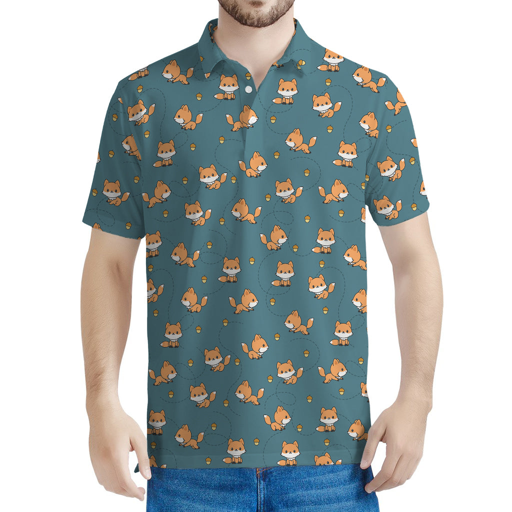 Baby Fox Pattern Print Men's Polo Shirt