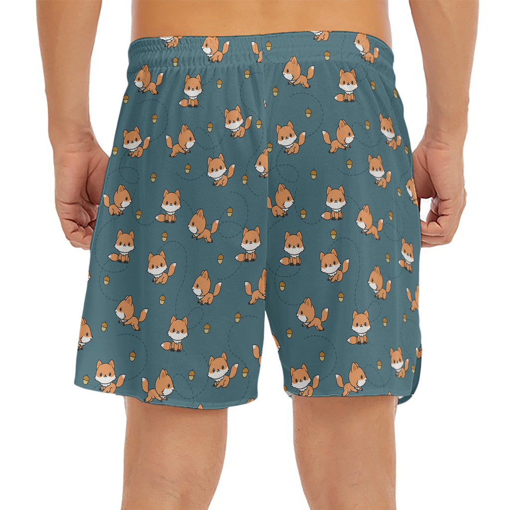 Baby Fox Pattern Print Men's Split Running Shorts