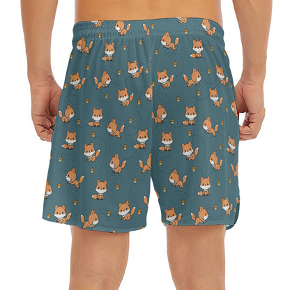 Baby Fox Pattern Print Men's Split Running Shorts