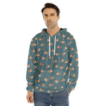Baby Fox Pattern Print Men's Velvet Pullover Hoodie