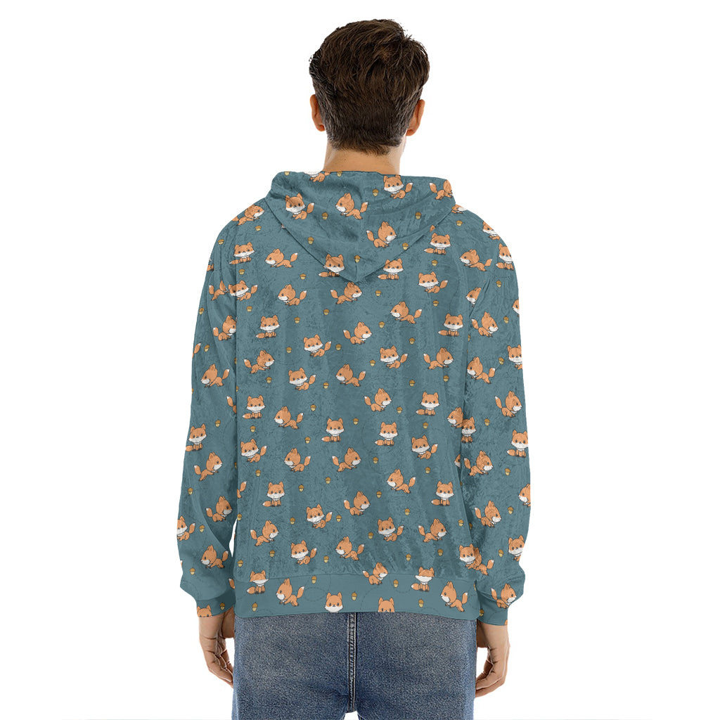 Baby Fox Pattern Print Men's Velvet Pullover Hoodie