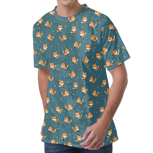 Baby Fox Pattern Print Men's Velvet T-Shirt