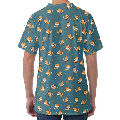 Baby Fox Pattern Print Men's Velvet T-Shirt
