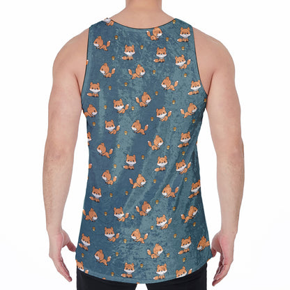 Baby Fox Pattern Print Men's Velvet Tank Top