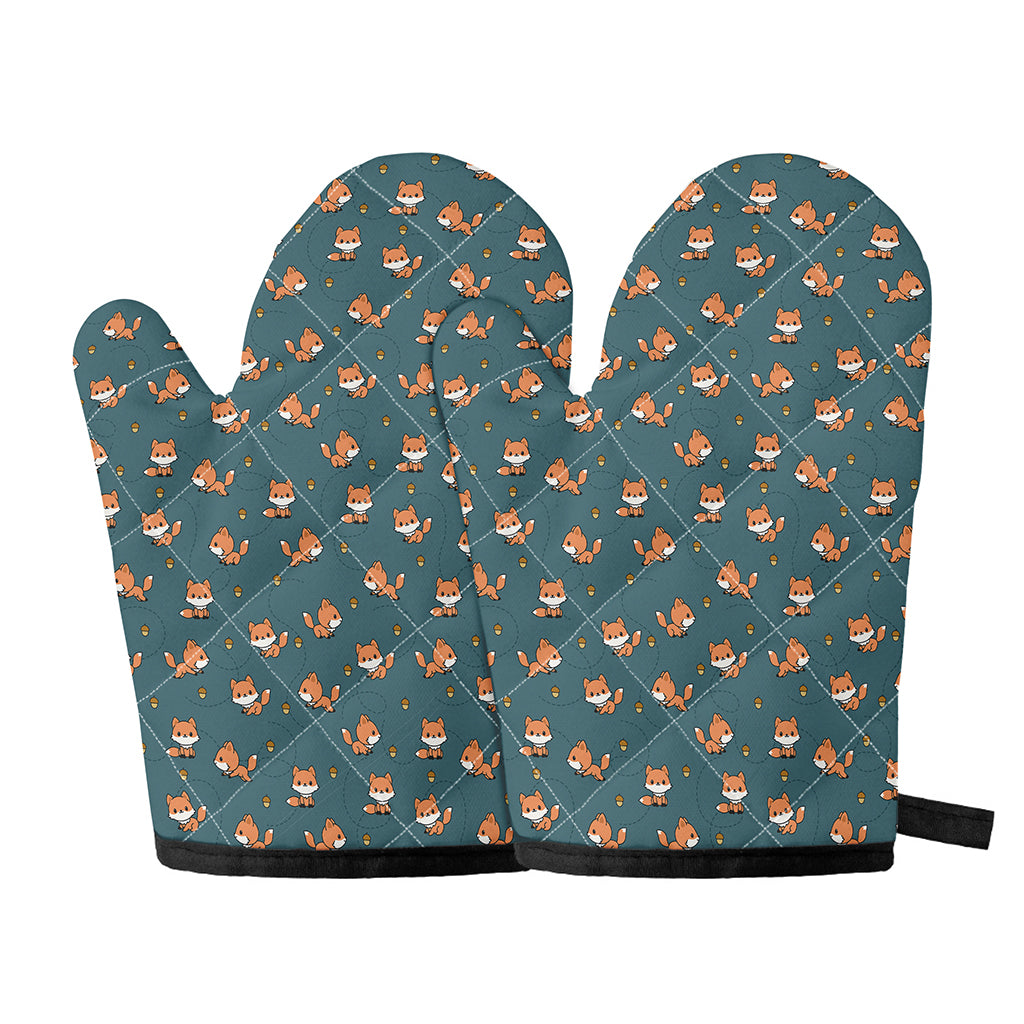 Baby Fox Pattern Print Oven Mitts