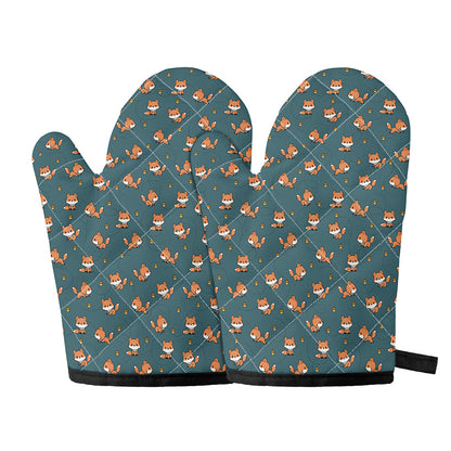 Baby Fox Pattern Print Oven Mitts
