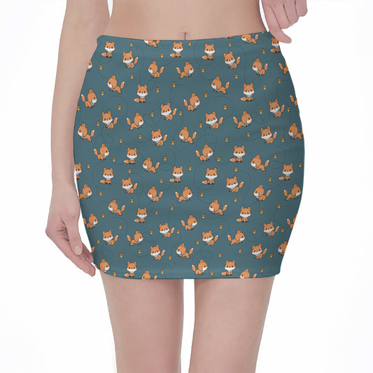 Baby Fox Pattern Print Pencil Mini Skirt