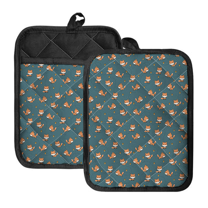 Baby Fox Pattern Print Pot Holders With Pocket