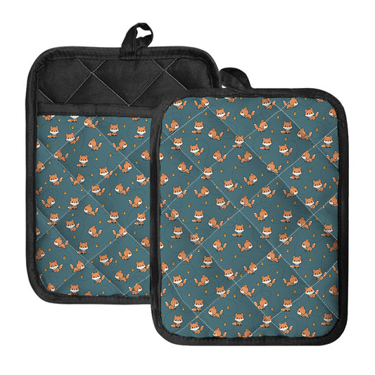 Baby Fox Pattern Print Pot Holders With Pocket