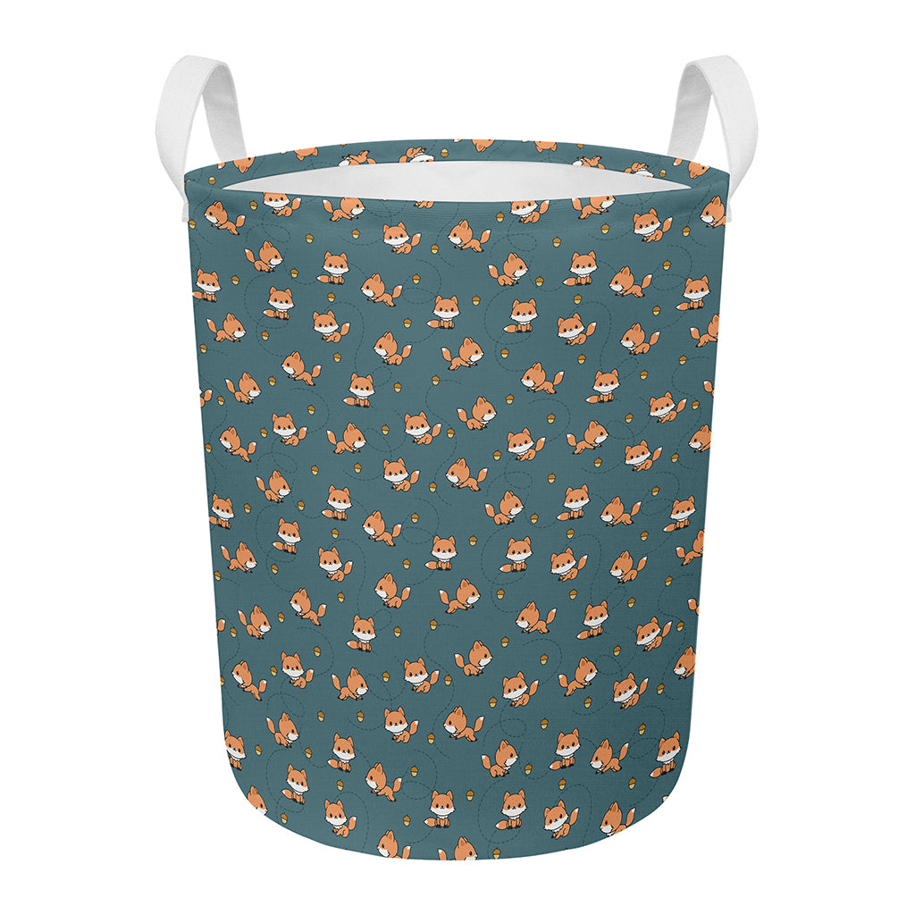 Baby Fox Pattern Print Round Laundry Basket