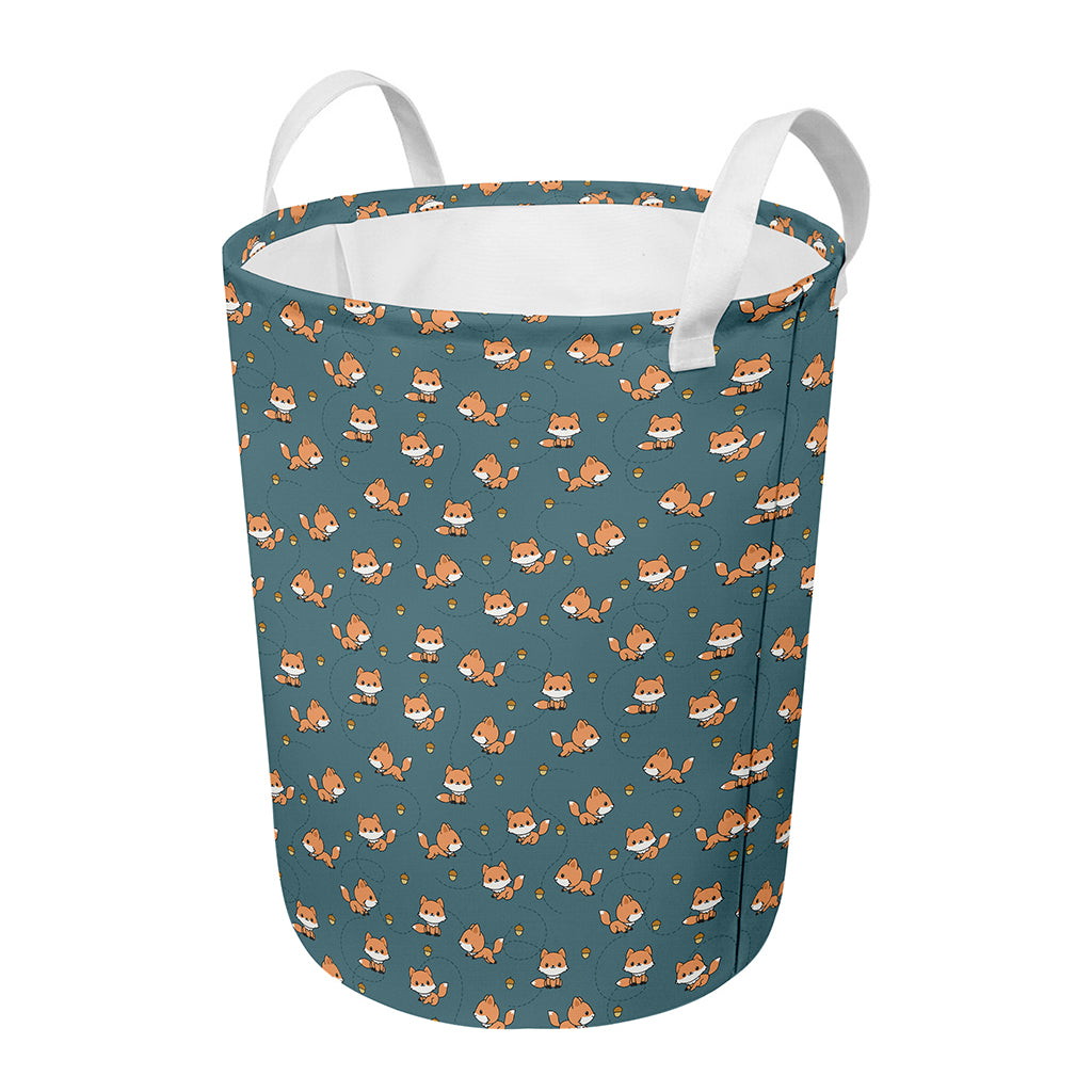 Baby Fox Pattern Print Round Laundry Basket