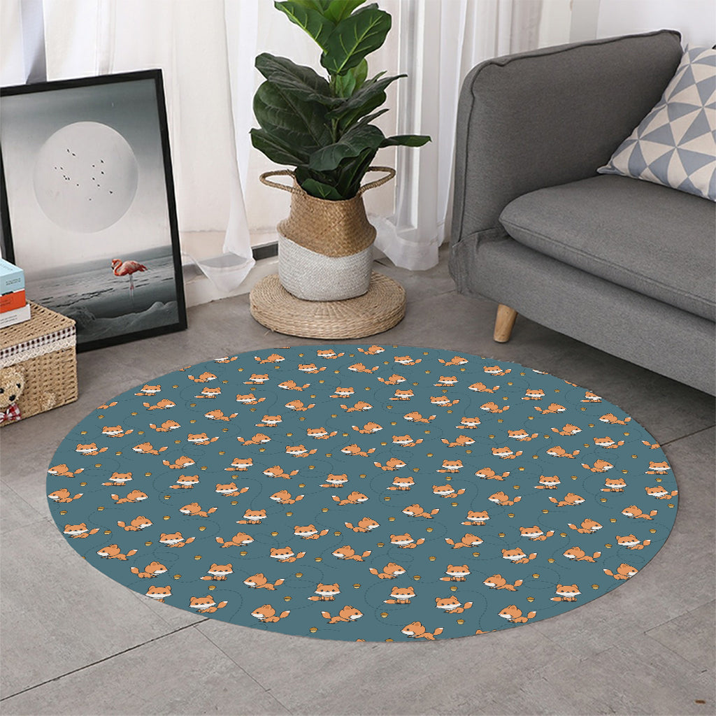 Baby Fox Pattern Print Round Rug