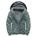 Baby Fox Pattern Print Sherpa Lined Zip Up Hoodie