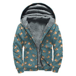 Baby Fox Pattern Print Sherpa Lined Zip Up Hoodie