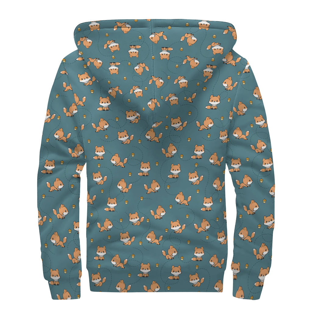 Baby Fox Pattern Print Sherpa Lined Zip Up Hoodie