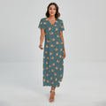 Baby Fox Pattern Print Short Sleeve Maxi Dress