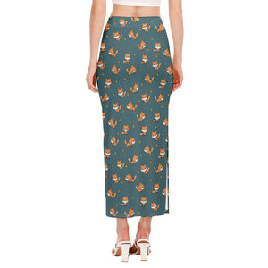 Baby Fox Pattern Print Side Slit Maxi Skirt