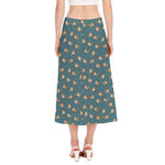 Baby Fox Pattern Print Side Slit Midi Skirt