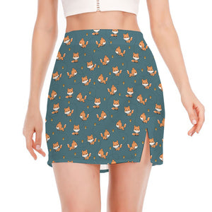 Baby Fox Pattern Print Side Slit Mini Skirt