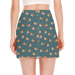 Baby Fox Pattern Print Side Slit Mini Skirt