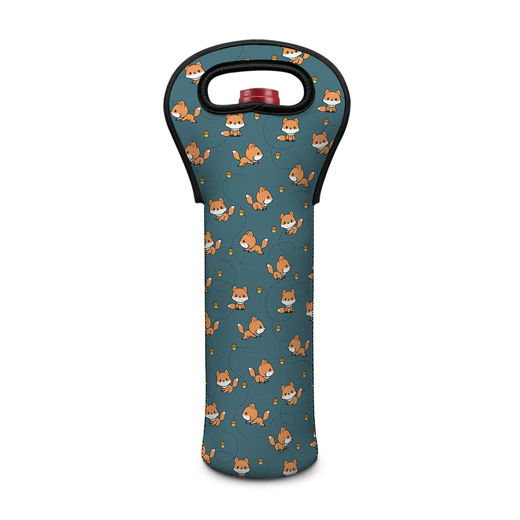 Baby Fox Pattern Print Single Neoprene Wine Tote