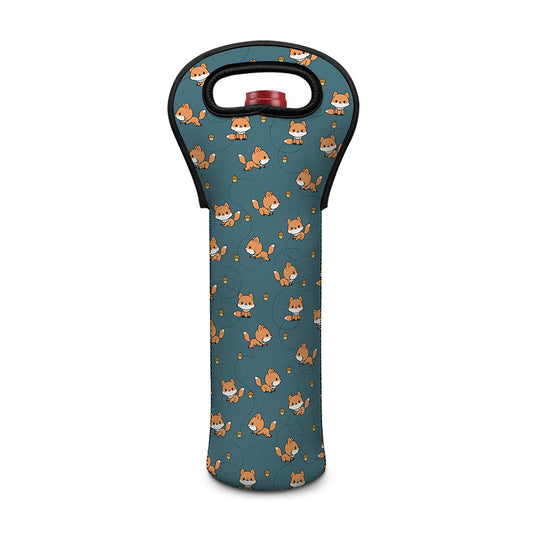 Baby Fox Pattern Print Single Neoprene Wine Tote