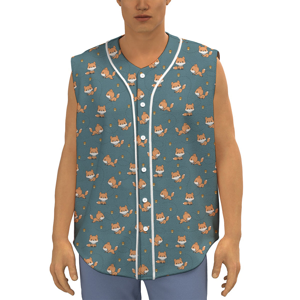 Baby Fox Pattern Print Sleeveless Baseball Jersey