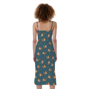 Baby Fox Pattern Print Slim Fit Midi Cami Dress