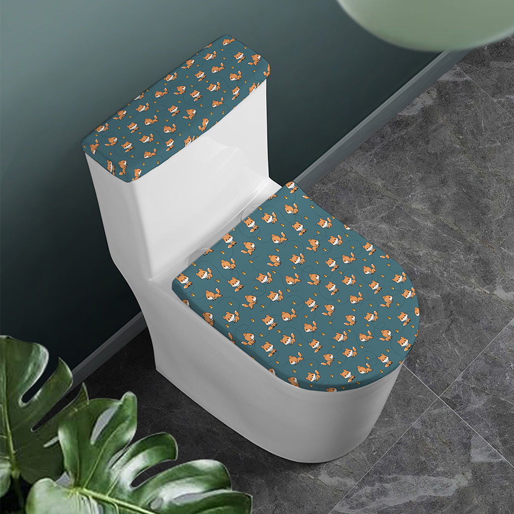 Baby Fox Pattern Print Toilet Lid And Tank Cover Set