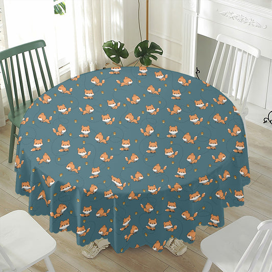 Baby Fox Pattern Print Waterproof Round Tablecloth