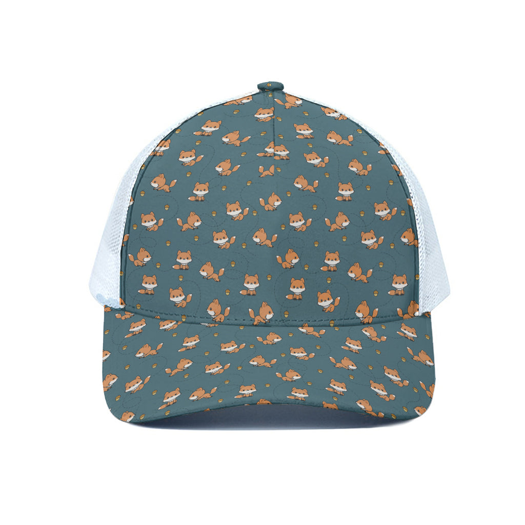 Baby Fox Pattern Print White Mesh Trucker Cap