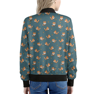 Baby Fox Pattern Print Women's Bomber Jacket