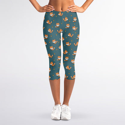 Baby Fox Pattern Print Women's Capri Leggings
