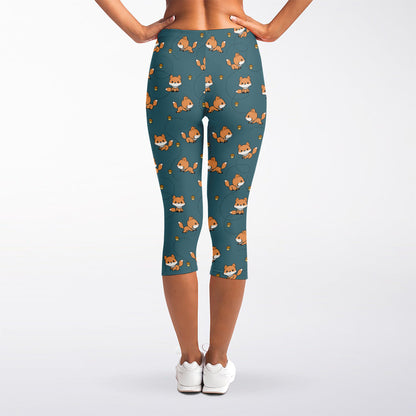 Baby Fox Pattern Print Women's Capri Leggings
