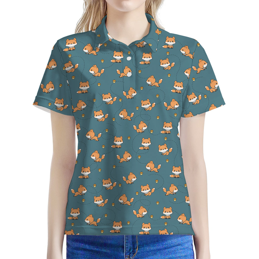 Baby Fox Pattern Print Women's Polo Shirt