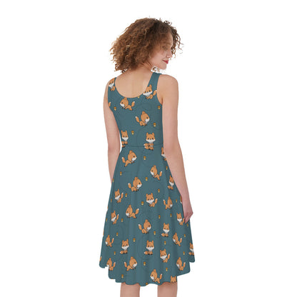 Baby Fox Pattern Print Women's Sleeveless Dress