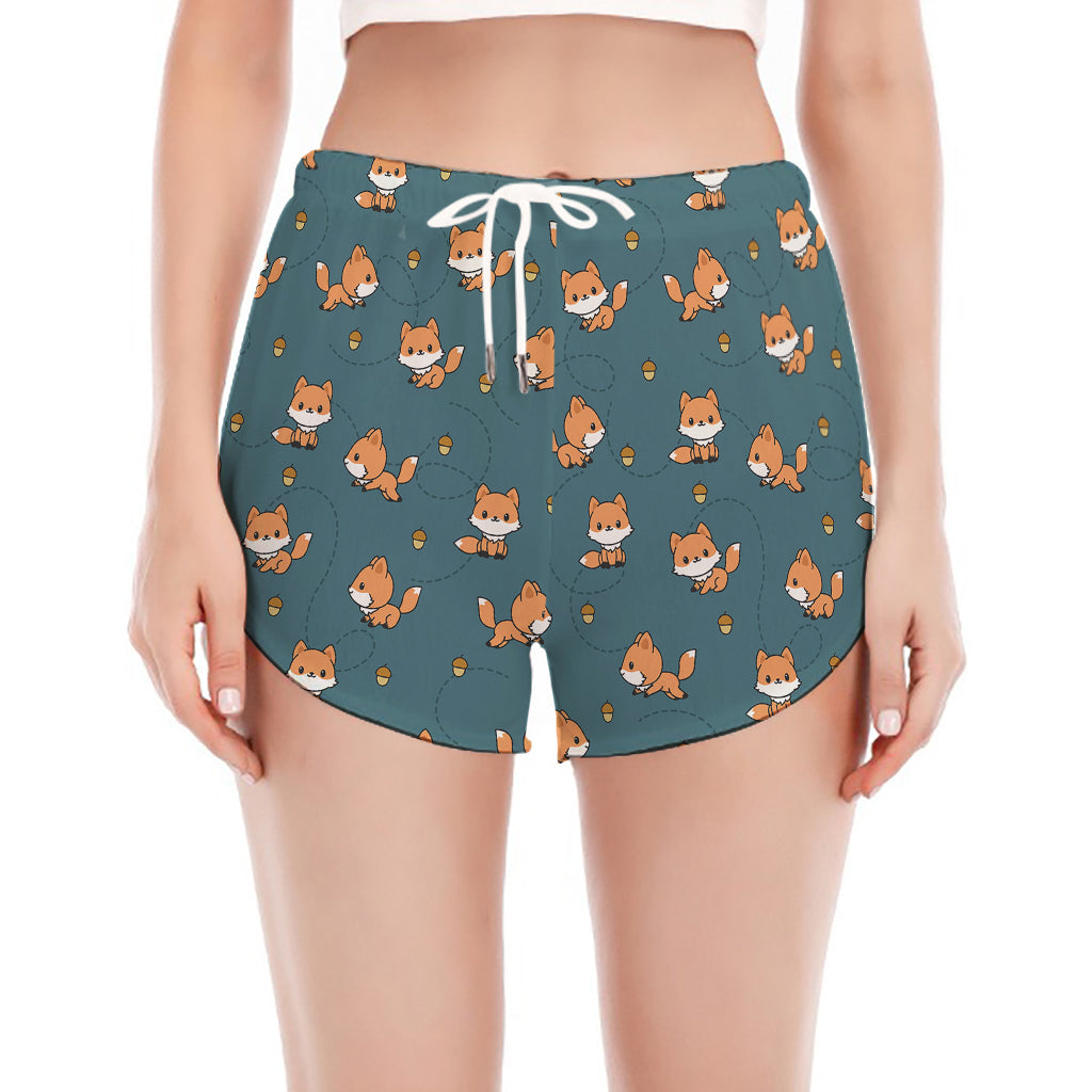 Baby Fox Pattern Print Women's Split Running Shorts