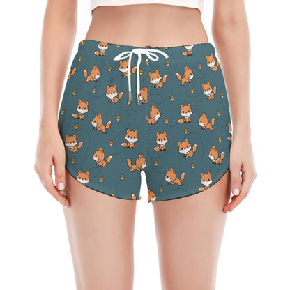 Baby Fox Pattern Print Women's Split Running Shorts