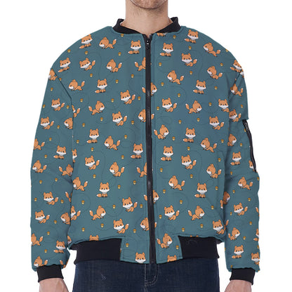 Baby Fox Pattern Print Zip Sleeve Bomber Jacket