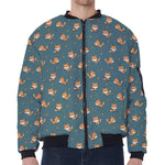 Baby Fox Pattern Print Zip Sleeve Bomber Jacket