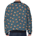 Baby Fox Pattern Print Zip Sleeve Bomber Jacket