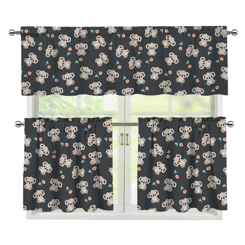 Baby Koala And Floral Pattern Print 3 Piece Kitchen Curtains