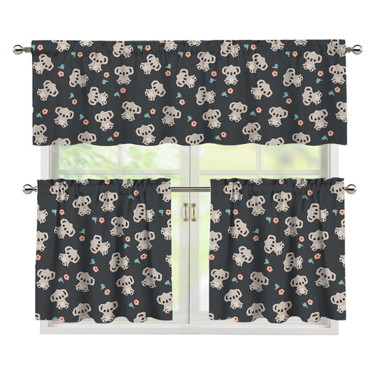 Baby Koala And Floral Pattern Print 3 Piece Kitchen Curtains